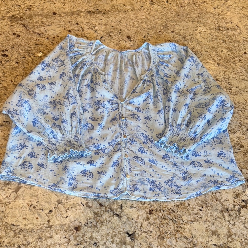 RAILS • Mariah Linen Blend Blue Floral Blouse • Size Large - Picture 6 of 11